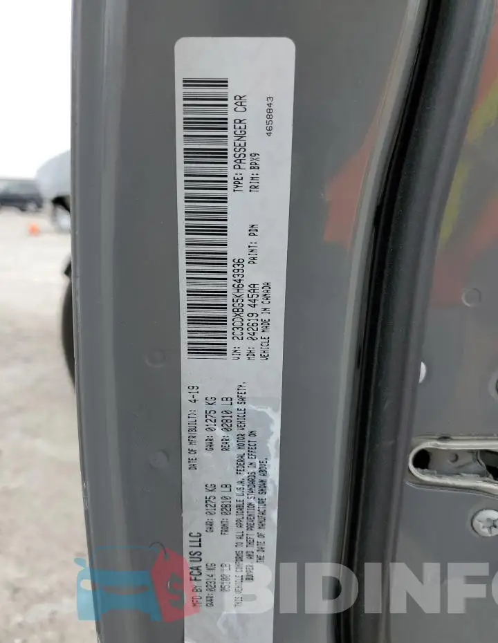 2C3CDXBG5KH643936 Photo# 12
