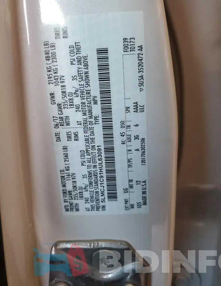 5LMCJ1C91HUL63091 Photo# 12