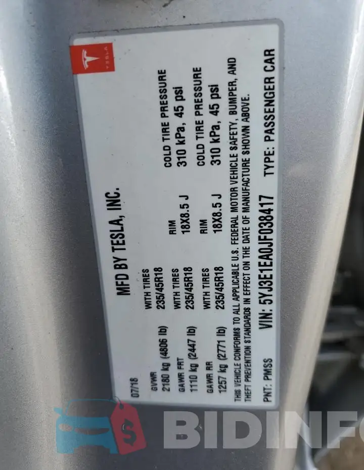 5YJ3E1EA0JF038417 Photo# 12