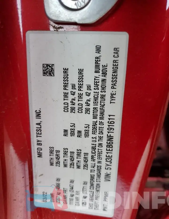 5YJ3E1EB6NF191611 Photo# 13