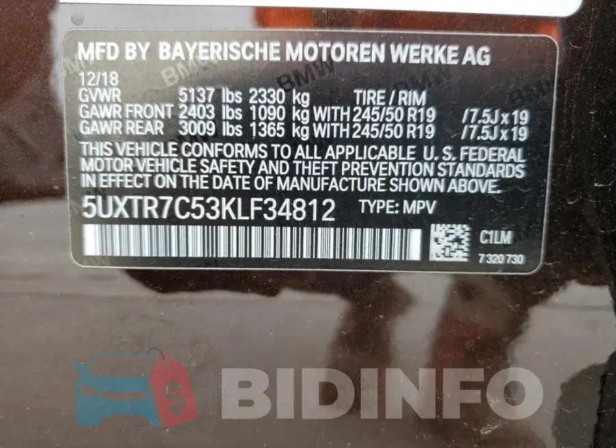5UXTR7C53KLF34812 Photo# 13