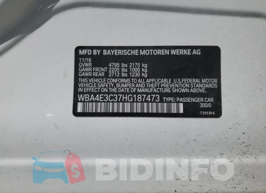 WBA4E3C37HG187473 Photo# 12