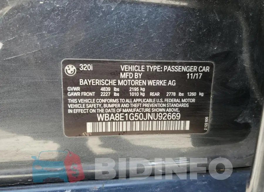 WBA8E1G50JNU92669 Photo# 12