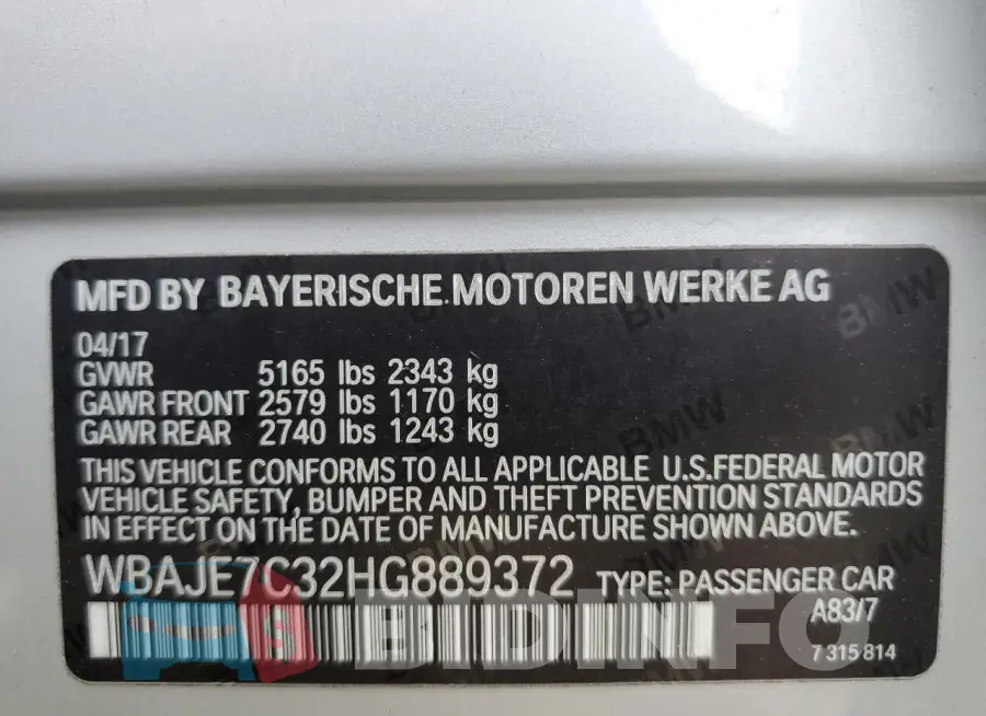 WBAJE7C32HG889372 Photo# 13