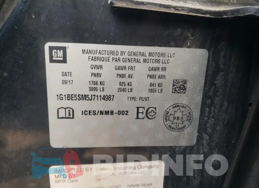 1G1BE5SM5J7114987 Photo# 12