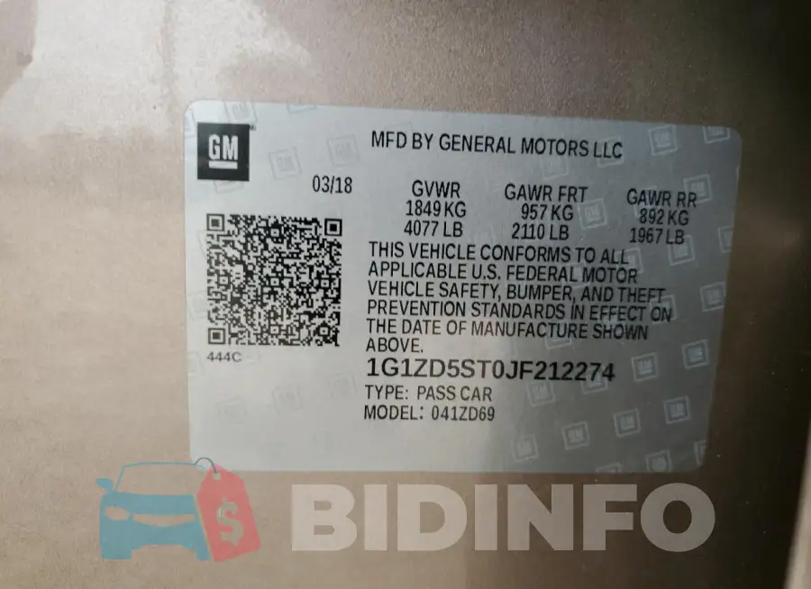 1G1ZD5ST0JF212274 Photo# 13