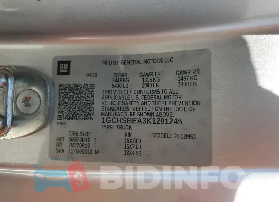 1GCHSBEA3K1291245 Photo# 12