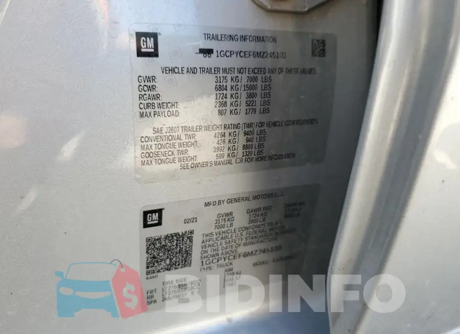 1GCPYCEF6MZ245103 Photo# 13