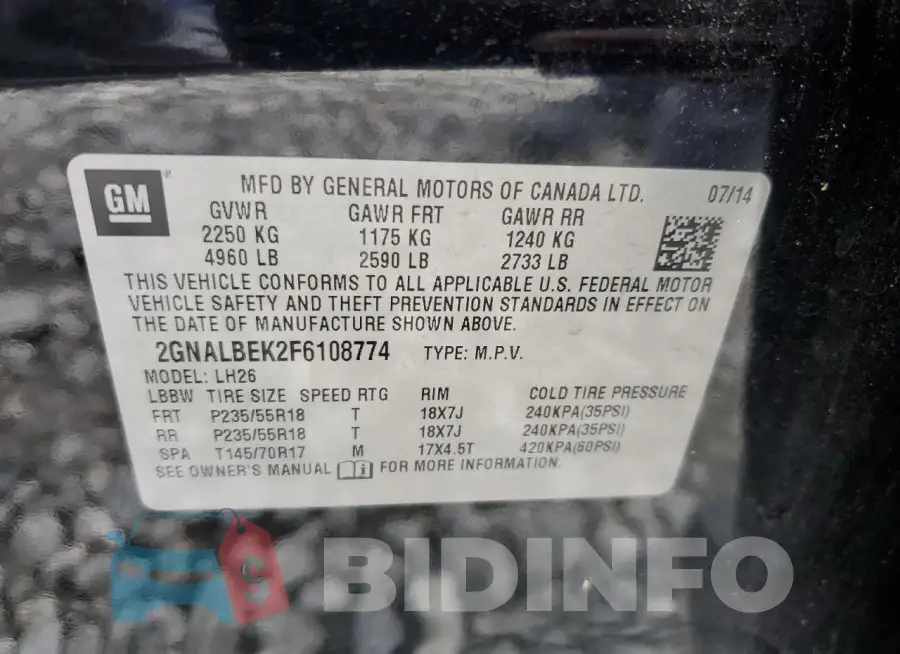 2GNALBEK2F6108774 Photo# 14