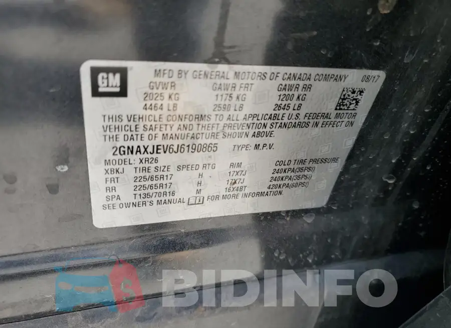 2GNAXJEV6J6190865 Photo# 13