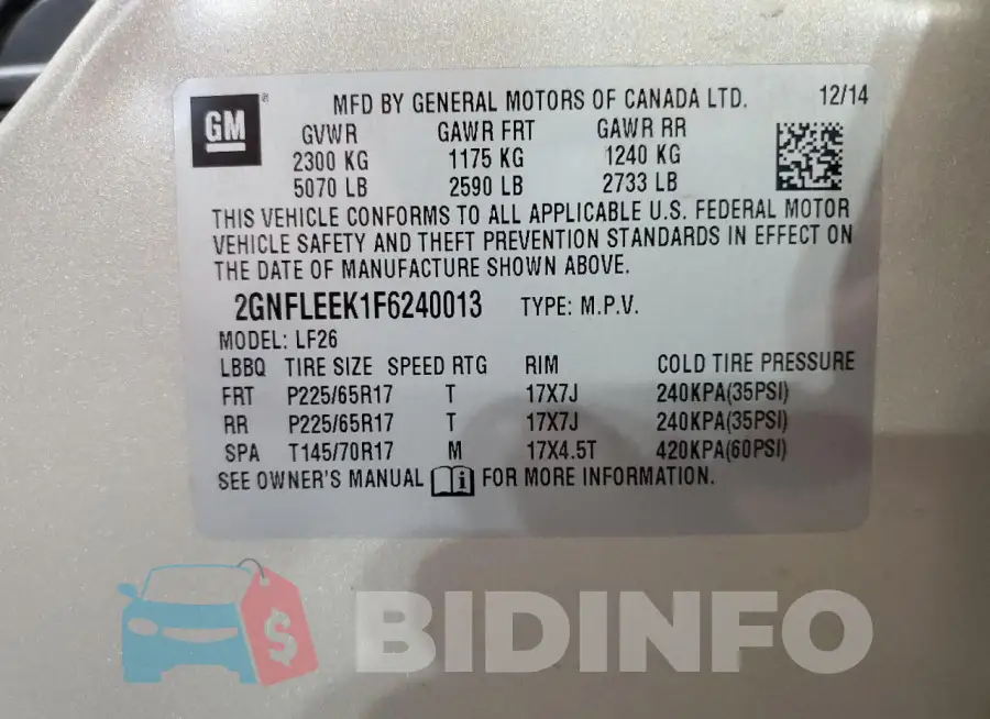 2GNFLEEK1F6240013 Photo# 13
