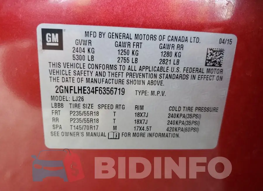 2GNFLHE34F6356719 Photo# 13