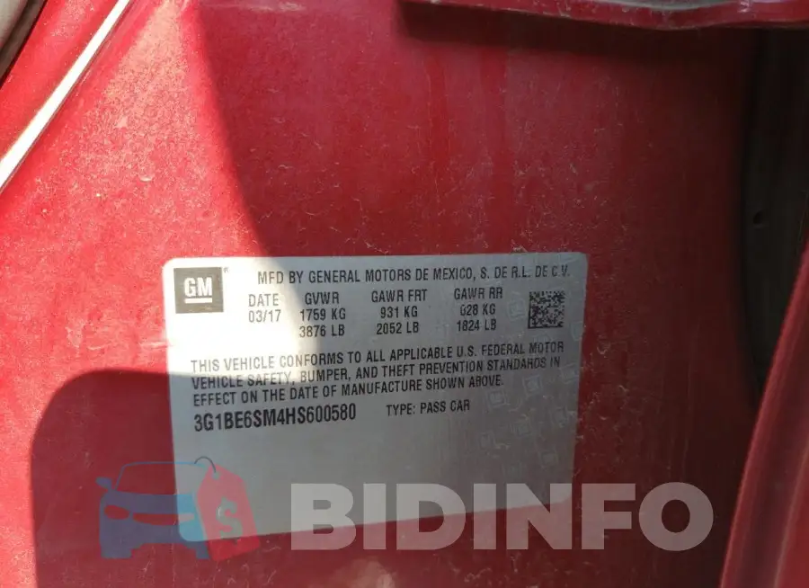 3G1BE6SM4HS600580 Photo# 12