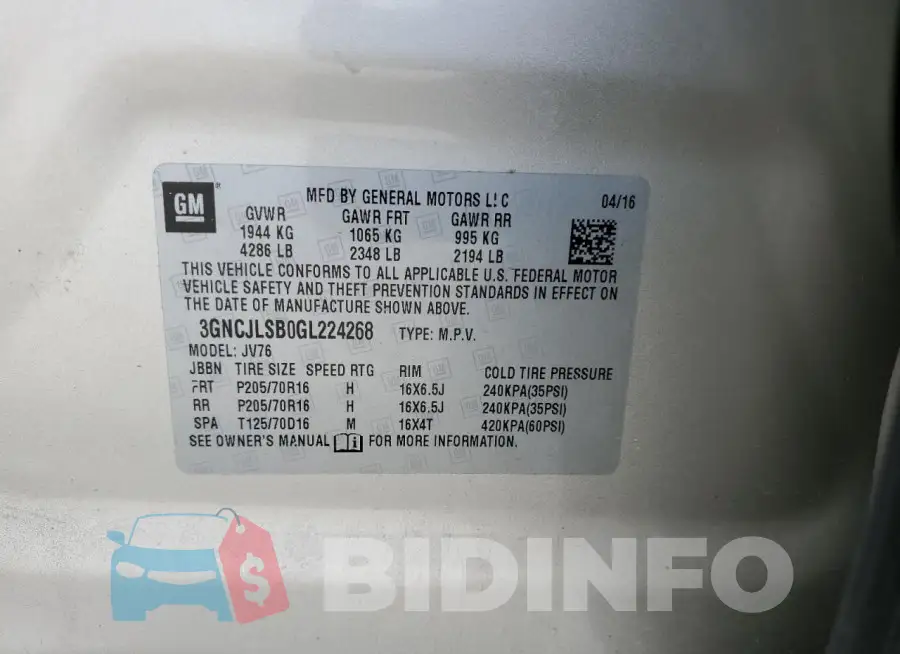 3GNCJLSB0GL224268 Photo# 12