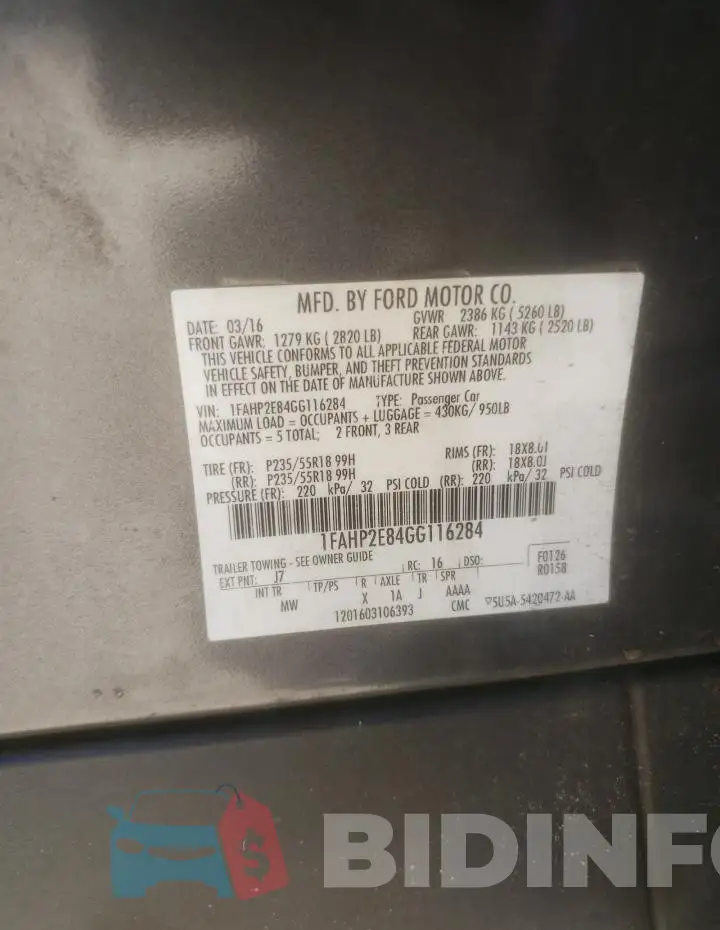 1FAHP2E84GG116284 Photo# 12