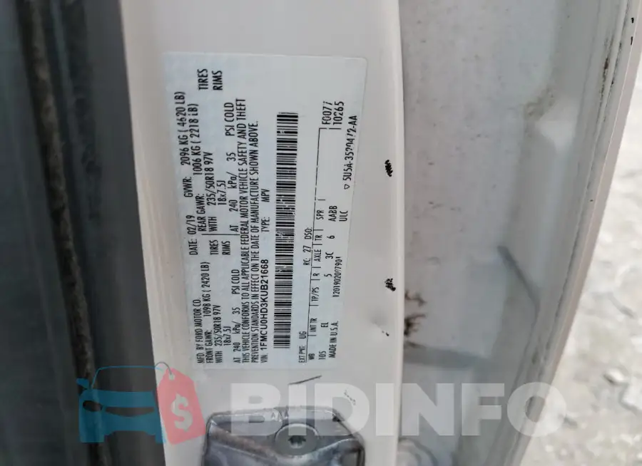 1FMCU0HD3KUB21668 Photo# 13