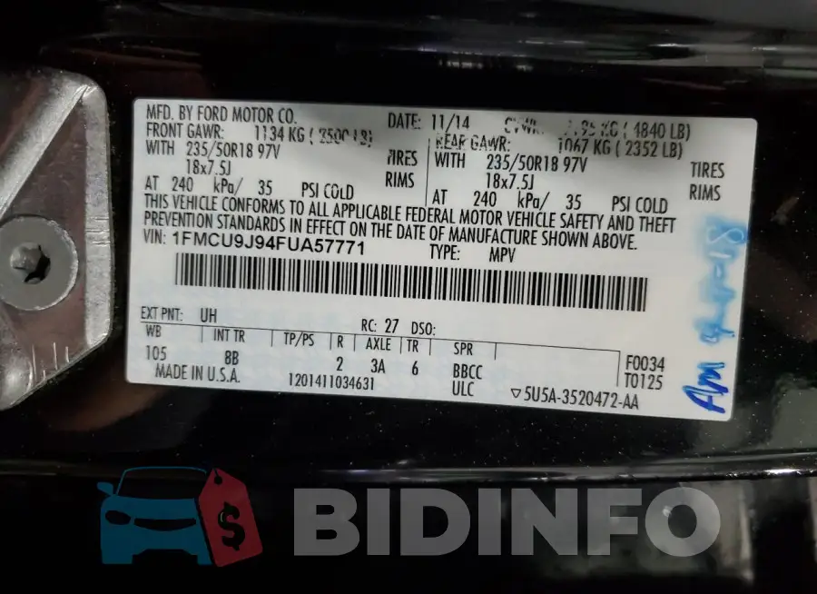 1FMCU9J94FUA57771 Photo# 12