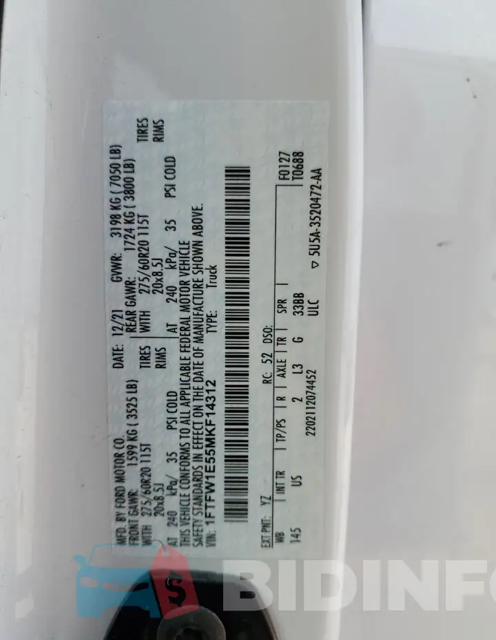 1FTFW1E55MKF14312 Photo# 12