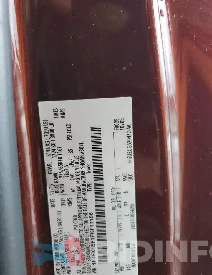 1FTFX1EF1FKF11156 Photo# 12