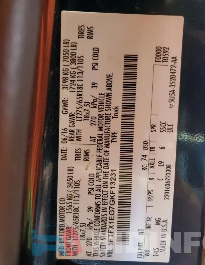 1FTFX1EG7GKF13231 Photo# 12