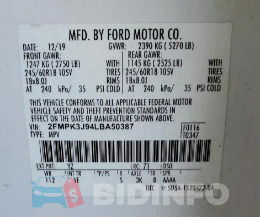 2FMPK3J94LBA50387 Photo# 13