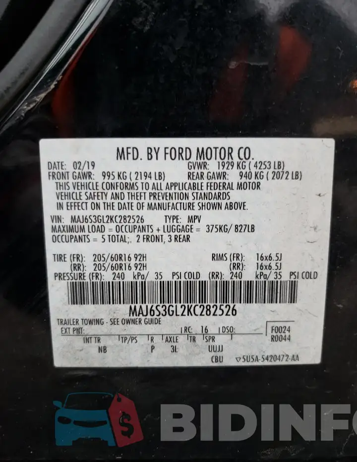 MAJ6S3GL2KC282526 Photo# 12