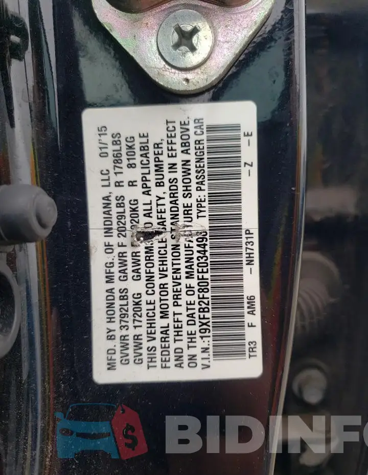 19XFB2F80FE034498 Photo# 12