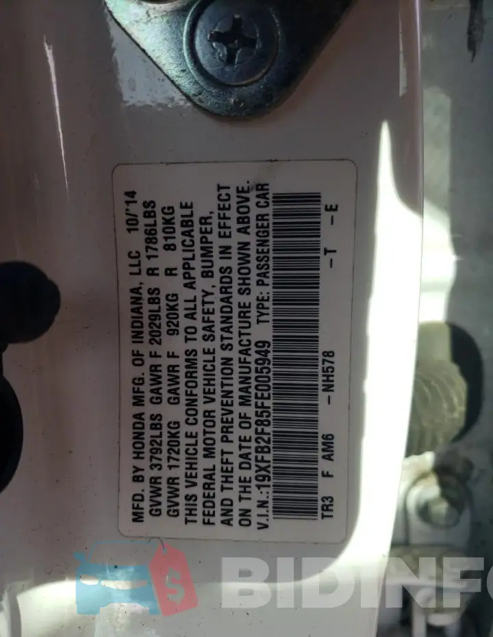 19XFB2F85FE005949 Photo# 12