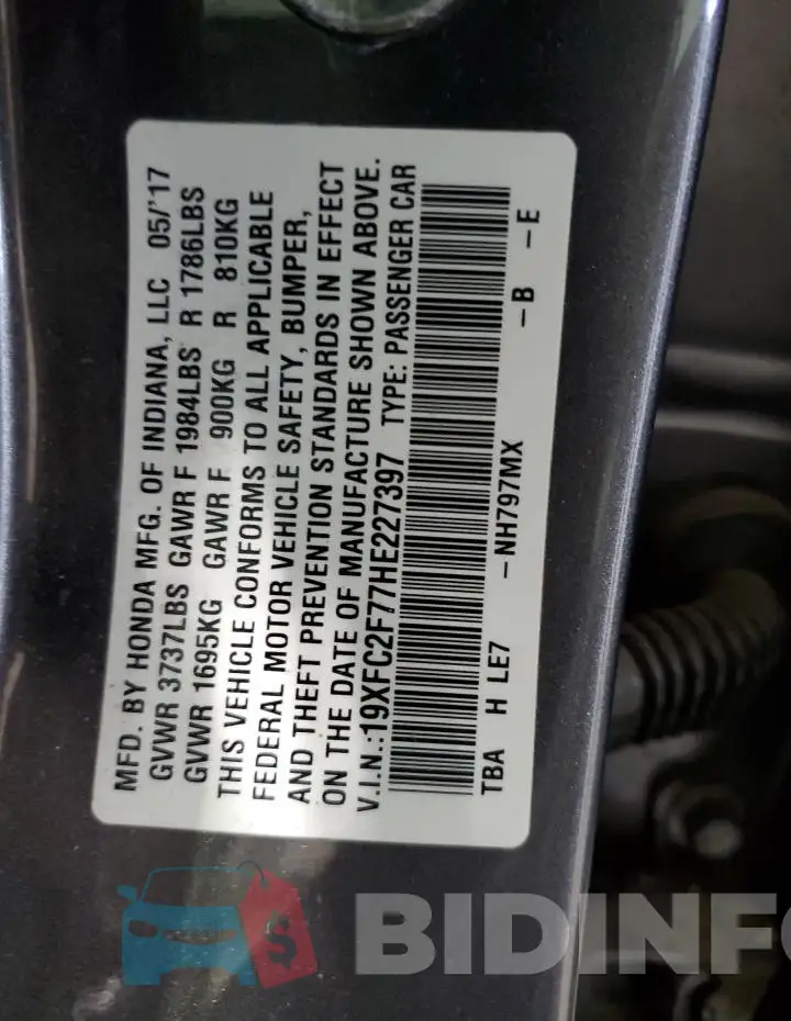 19XFC2F77HE227397 Photo# 12