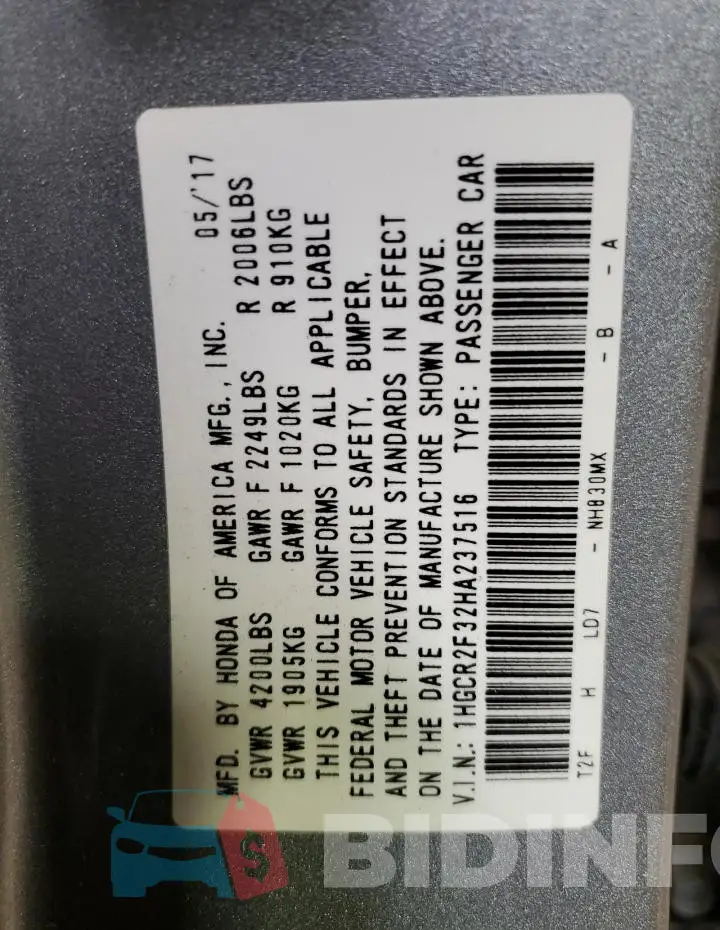 1HGCR2F32HA237516 Photo# 12