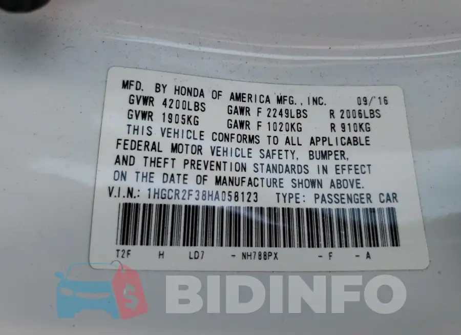 1HGCR2F38HA058123 Photo# 13