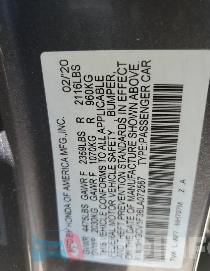 1HGCV1F36LA072567 Photo# 13