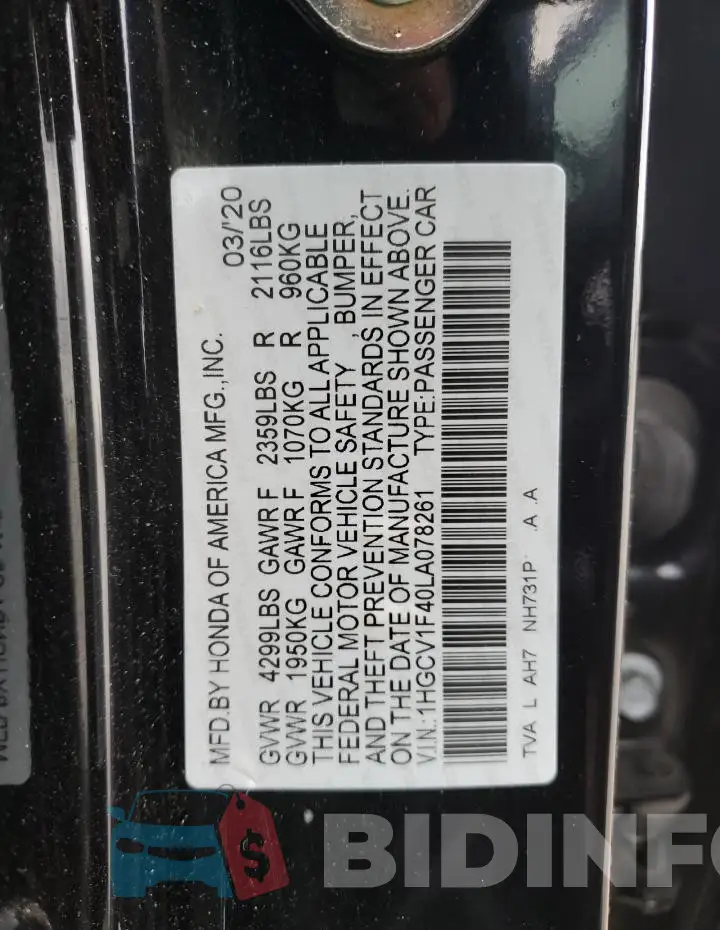 1HGCV1F40LA078261 Photo# 12