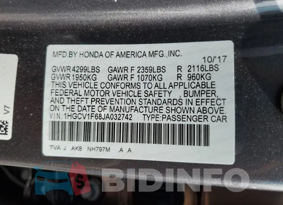 1HGCV1F68JA032742 Photo# 12