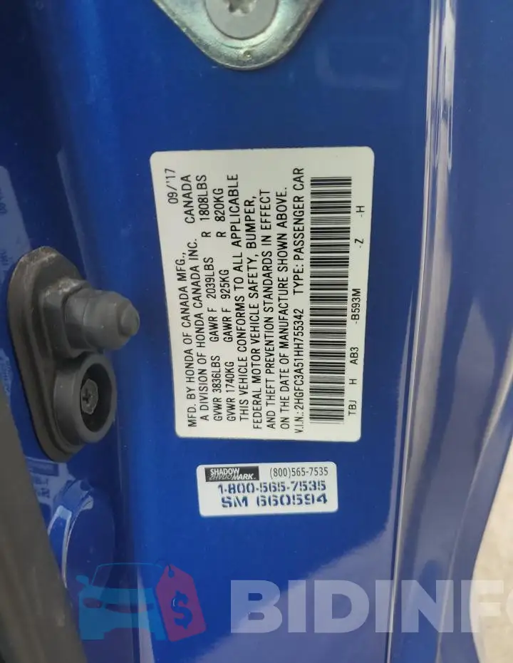 2HGFC3A51HH755342 Photo# 12