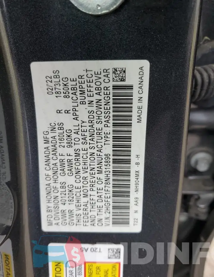 2HGFE1F78NH315896 Photo# 12