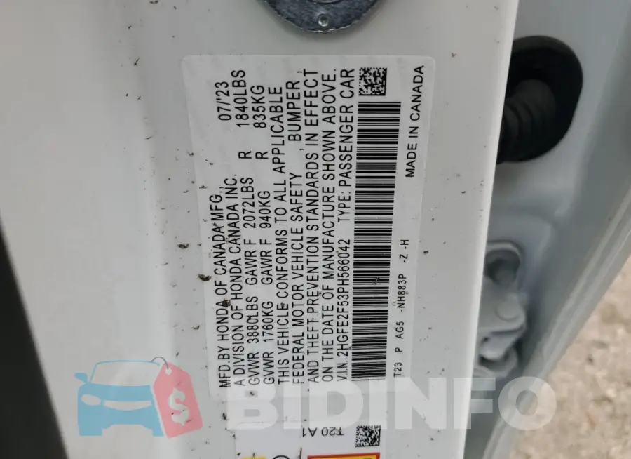 2HGFE2F53PH566042 Photo# 12