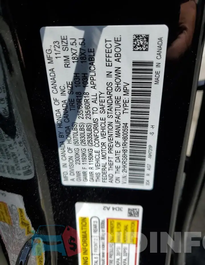 2HKRS6H81RH800594 Photo# 13