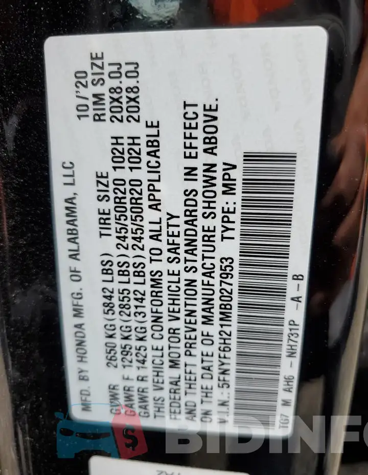 5FNYF6H21MB027953 Photo# 12