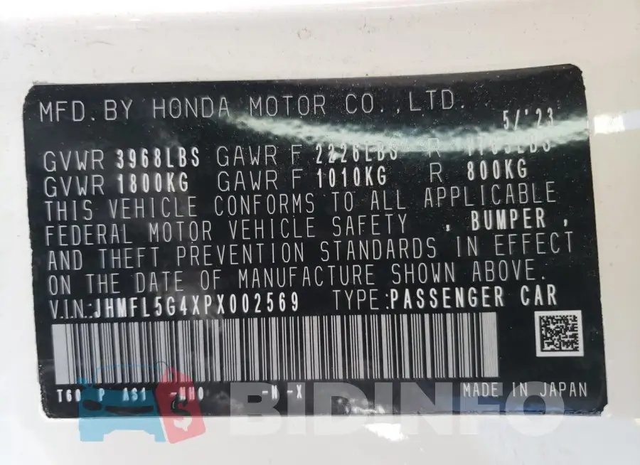 JHMFL5G4XPX002569 Photo# 12
