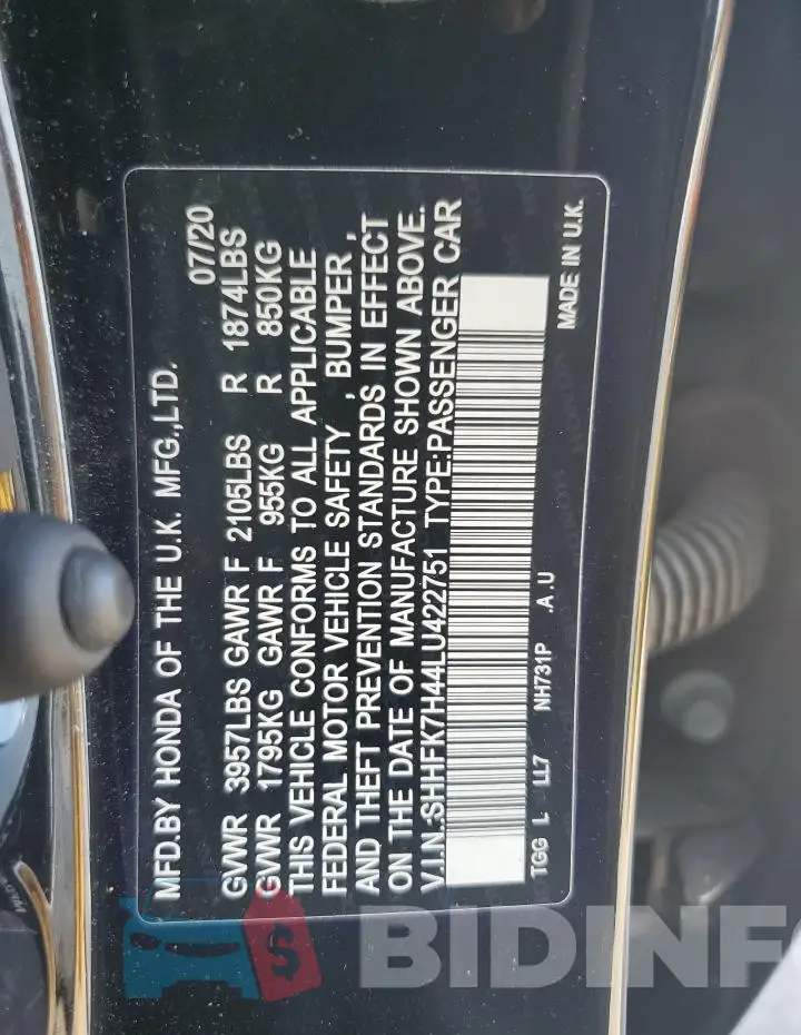 SHHFK7H44LU422751 Photo# 12