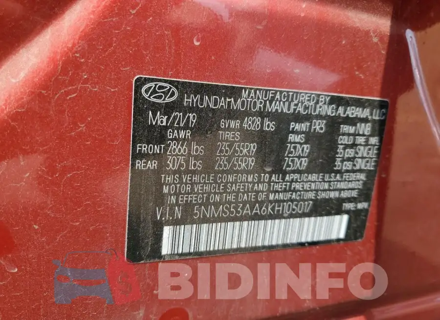 5NMS53AA6KH105017 Photo# 13