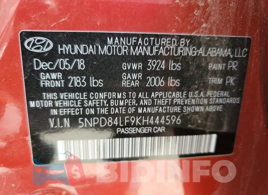 5NPD84LF9KH444596 Photo# 12