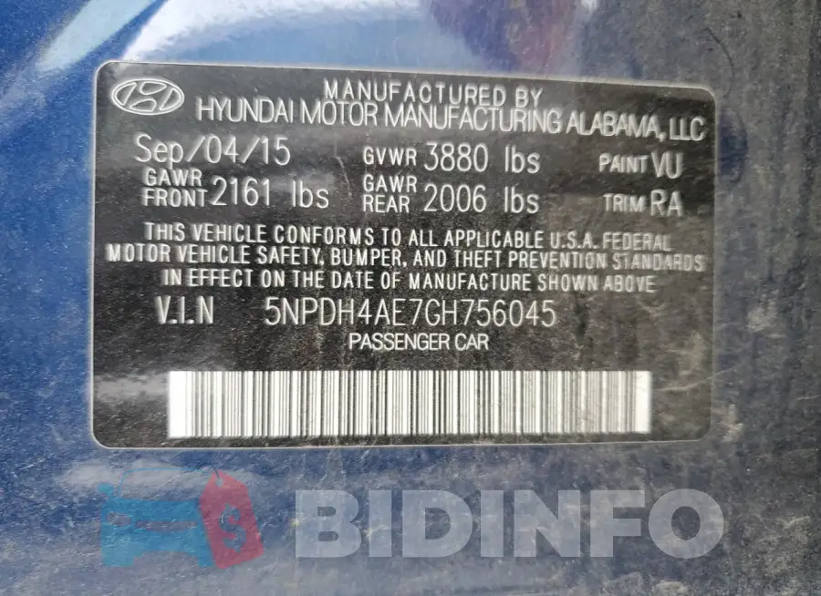 5NPDH4AE7GH756045 Photo# 12