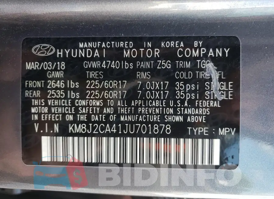 KM8J2CA41JU701878 Photo# 13