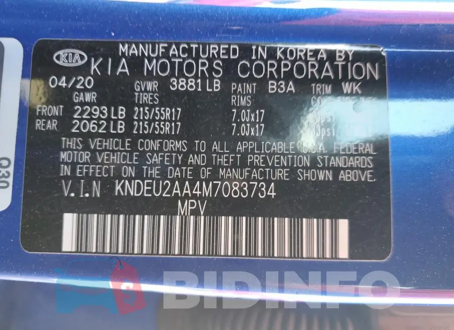 KNDEU2AA4M7083734 Photo# 12