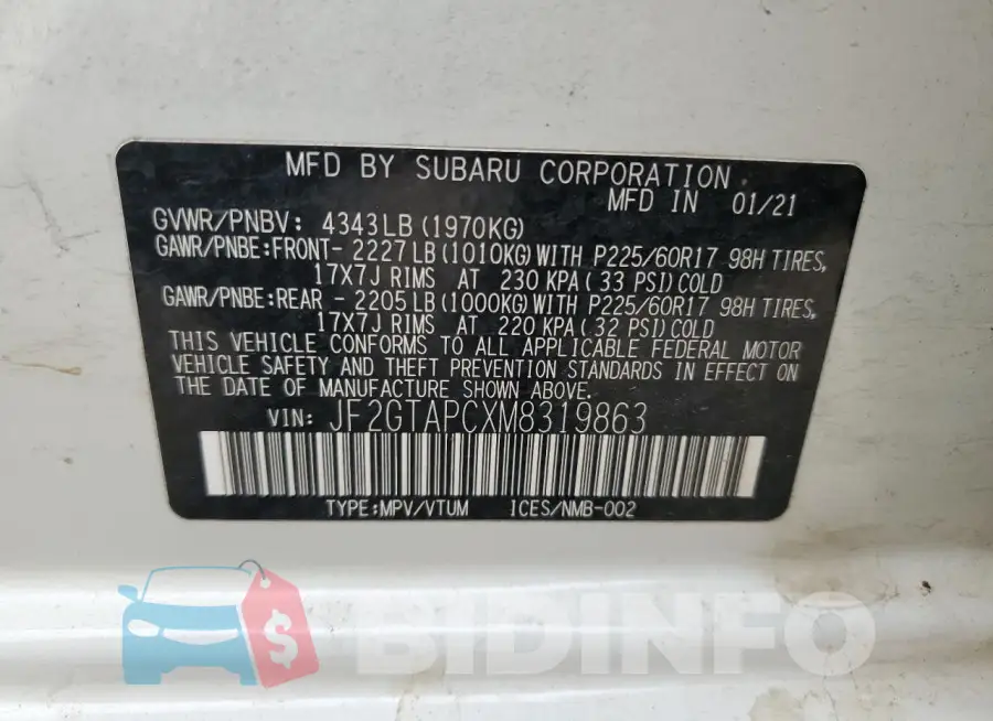 JF2GTAPCXM8319863 Photo# 13