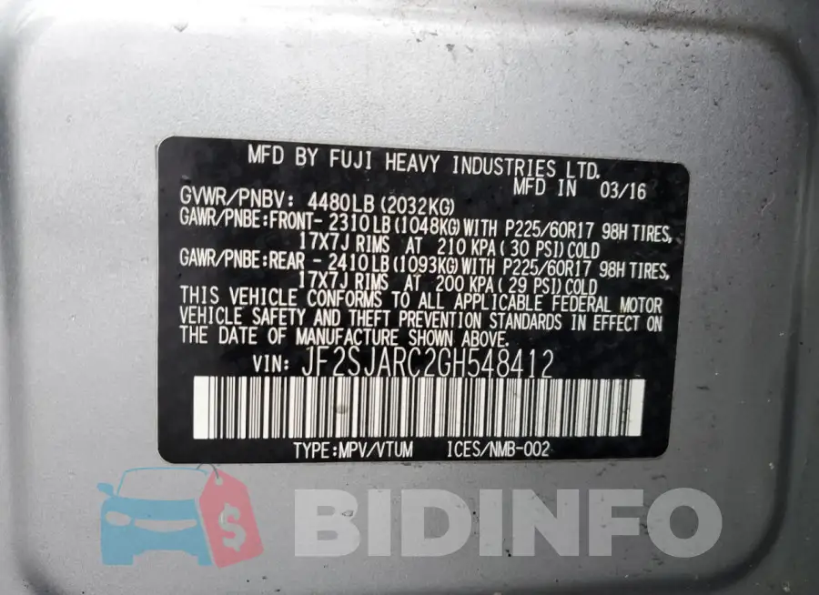 JF2SJARC2GH548412 Photo# 12