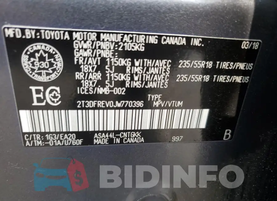 2T3DFREV0JW770396 Photo# 13