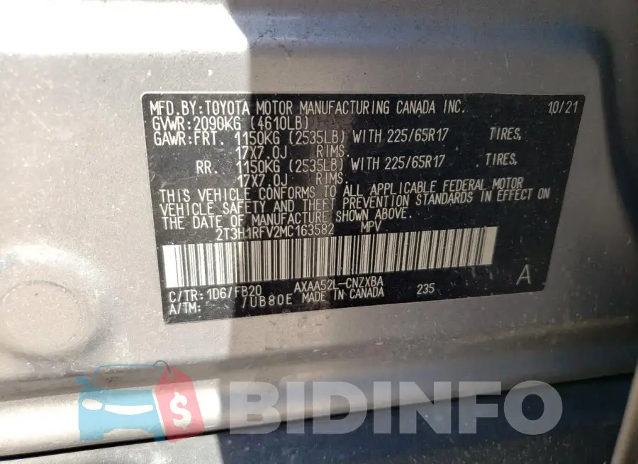 2T3H1RFV2MC163582 Photo# 13